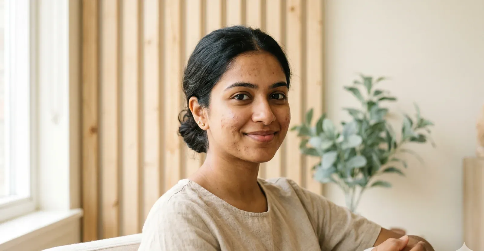 Illustrative portrait accompanying the acne treatment guide.