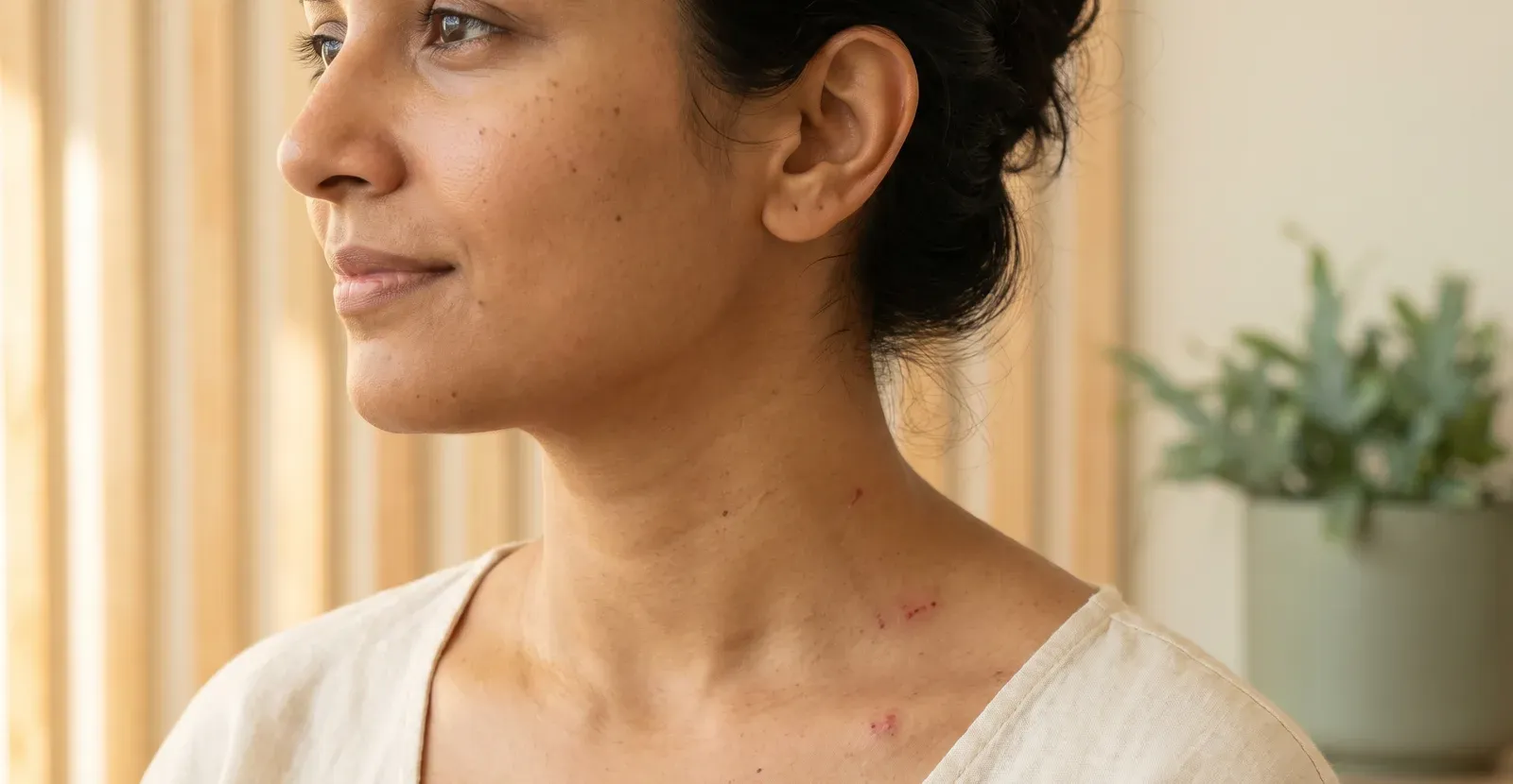 Illustrative neck and shoulder close-up accompanying the skin-growth guide.